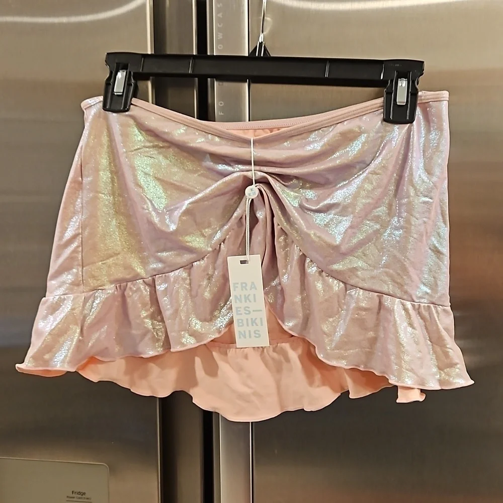 💕FRANKIES BIKINIS💕 Andrea Iridescent Ruffle Skirt ~ Gilded Angel Medium M NWT